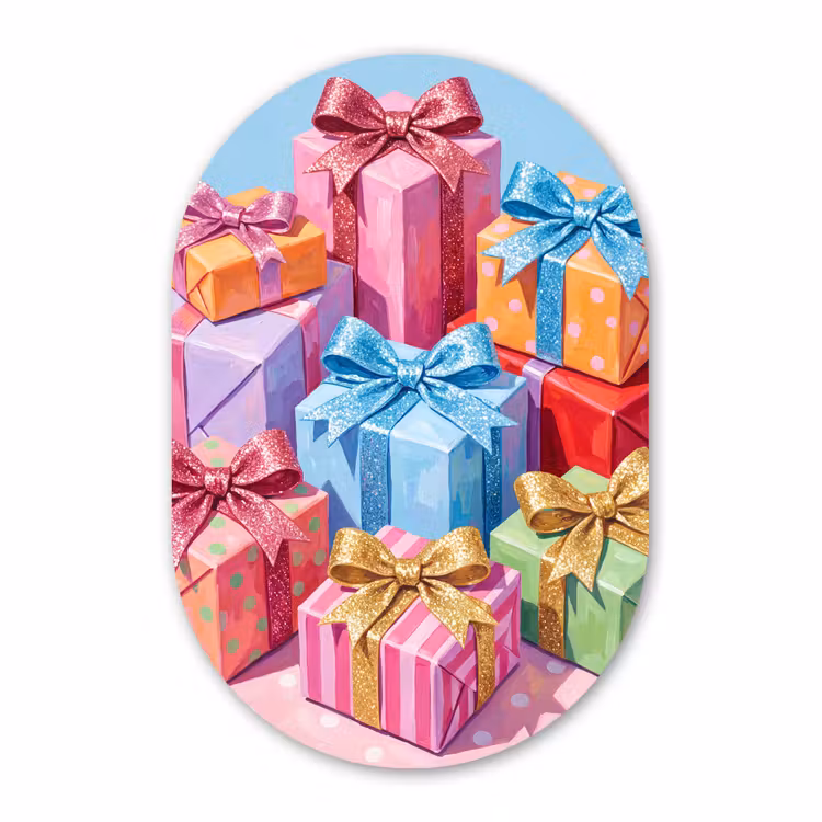 Glasbild Oval - Geschenke – Fest – Bunt — 1