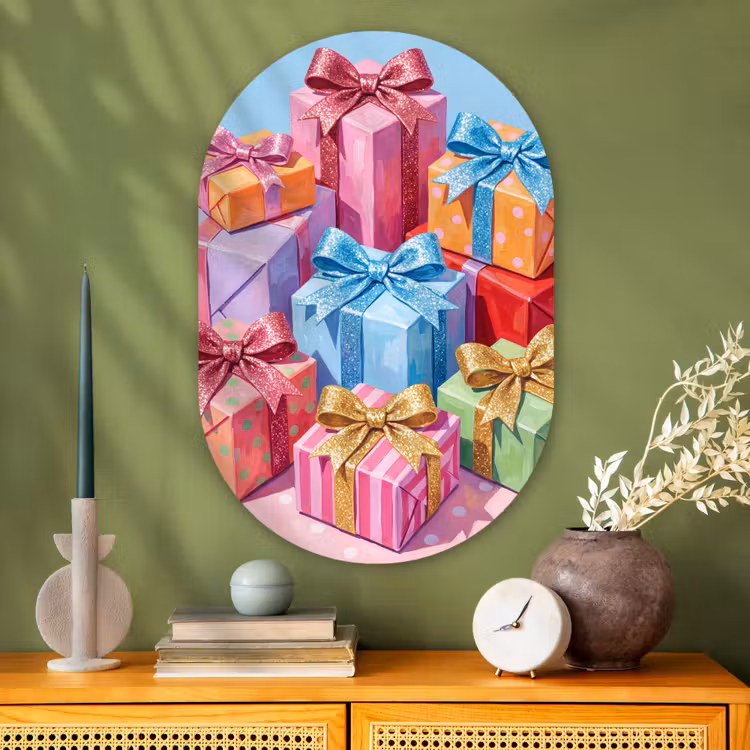 Glasbild Oval - Geschenke – Fest – Bunt — 2