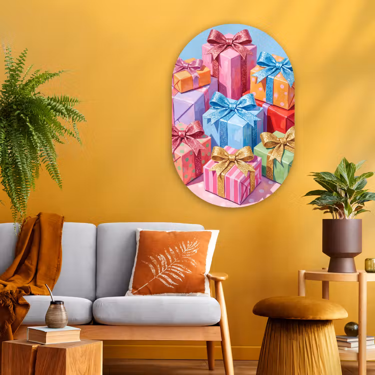 Glasbild Oval - Geschenke – Fest – Bunt — 3