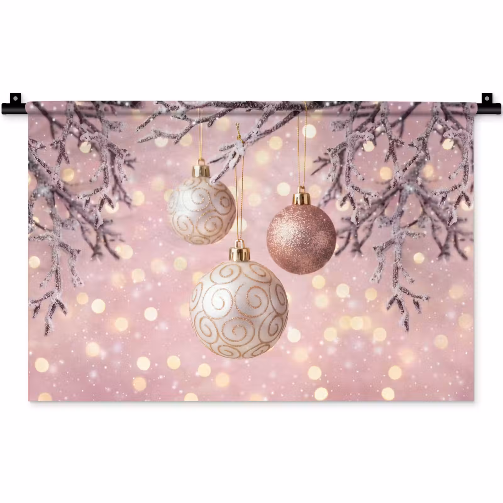 Wandteppich - Weihnachtskugel – Rosa – Winter — 1