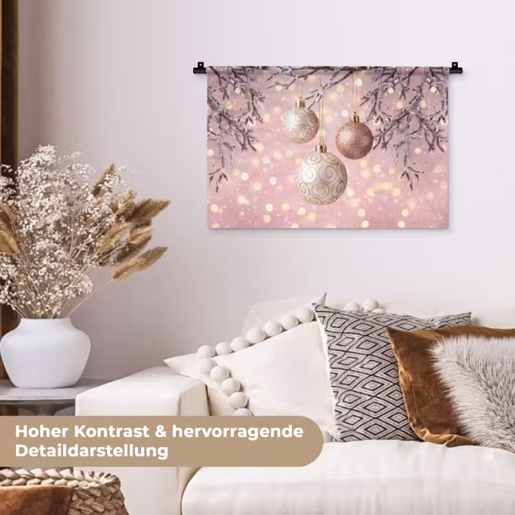Wandteppich - Weihnachtskugel – Rosa – Winter — 6