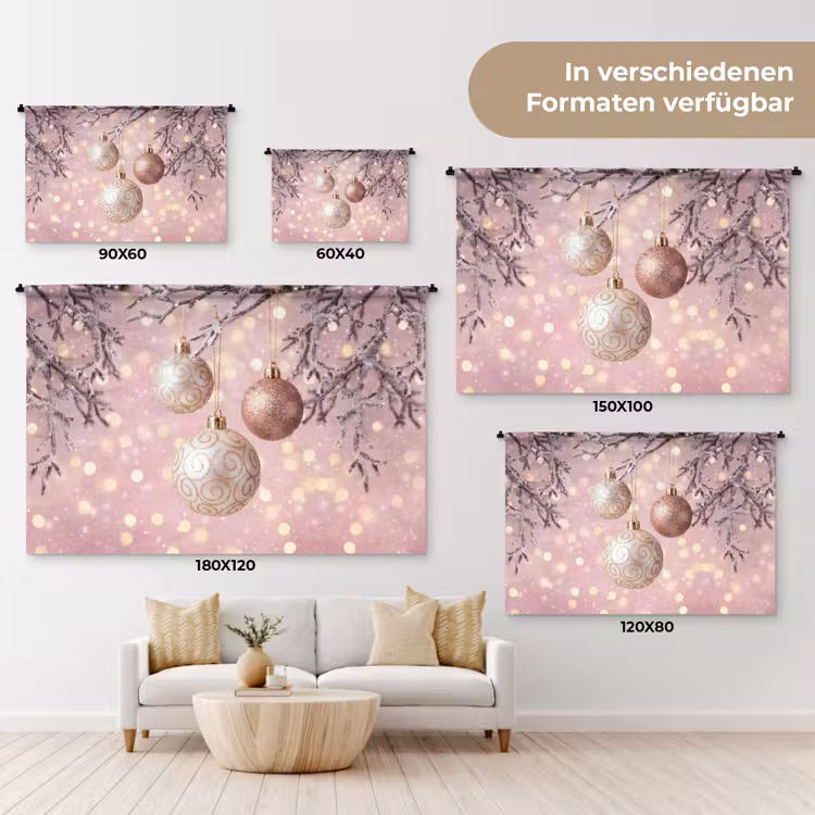 Wandteppich - Weihnachtskugel – Rosa – Winter — 8