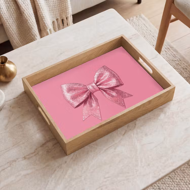 Tablett - Rosa Schleife – Glitzer — 2