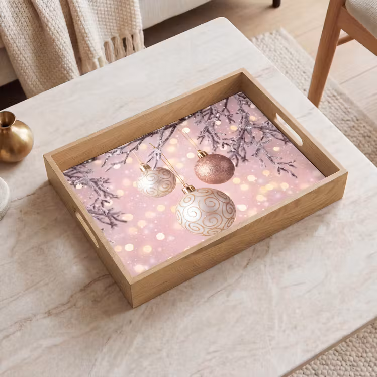 Tablett - Weihnachtskugel – Rosa – Winter — 2