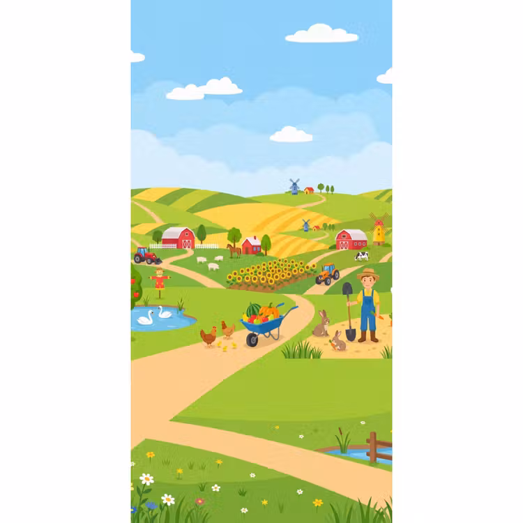 Tapete - Bauernhof – Landschaft – Karikatur — 2