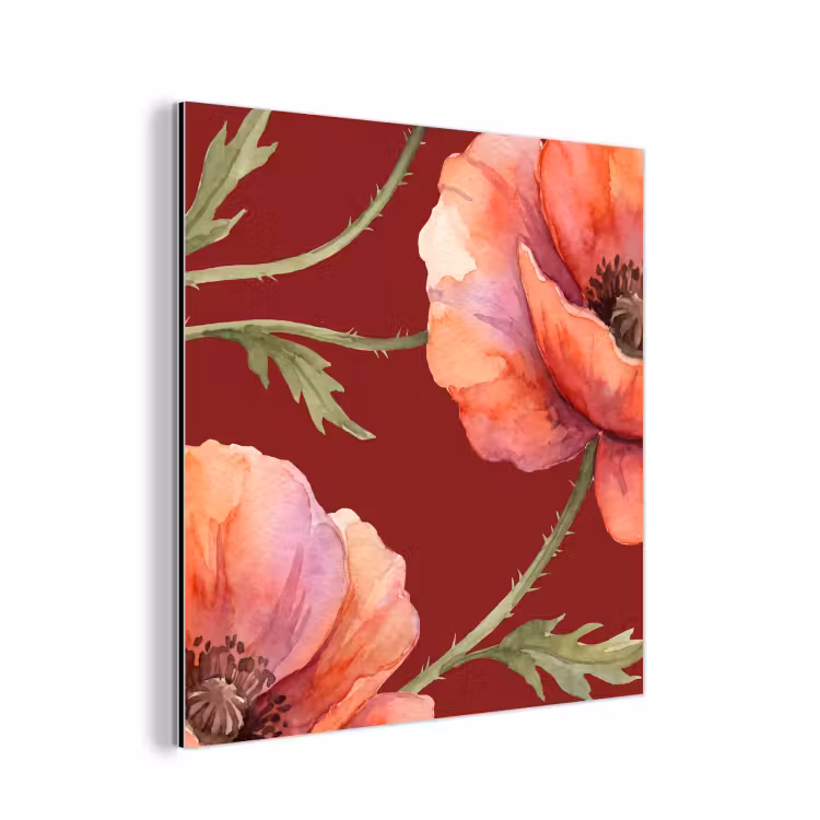 Alu-Dibond-Bild - Blumen – Aquarell – Rot — 1