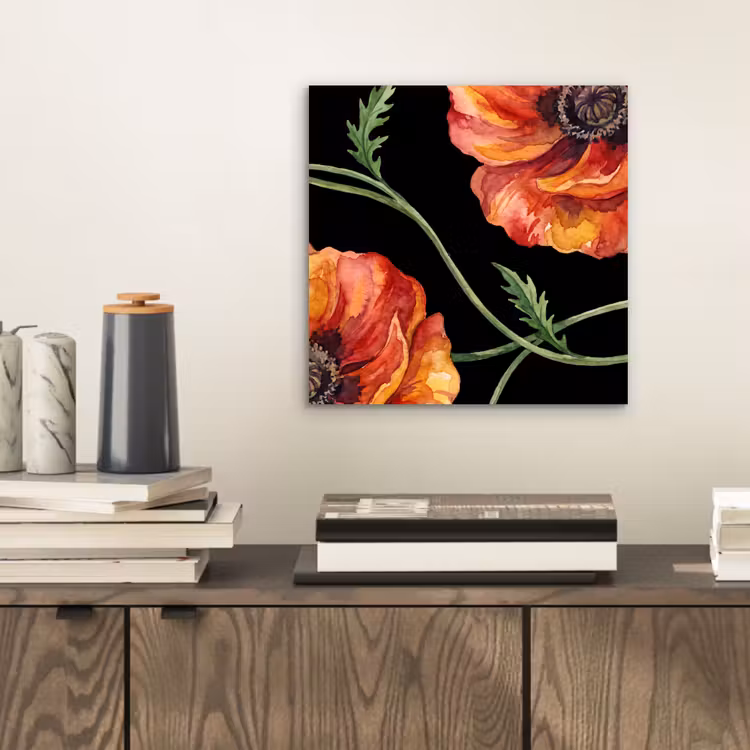 Alu-Dibond-Bild - Blumen – Aquarell – Schwarz — 2