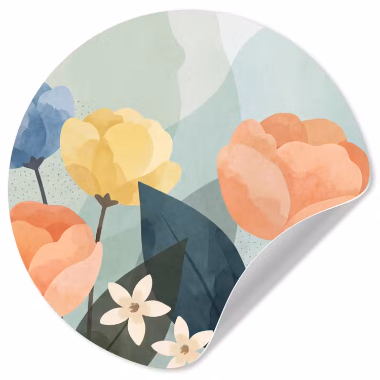 Runde Tapete - Blumen – Abstrakt – Farbenfroh — 1