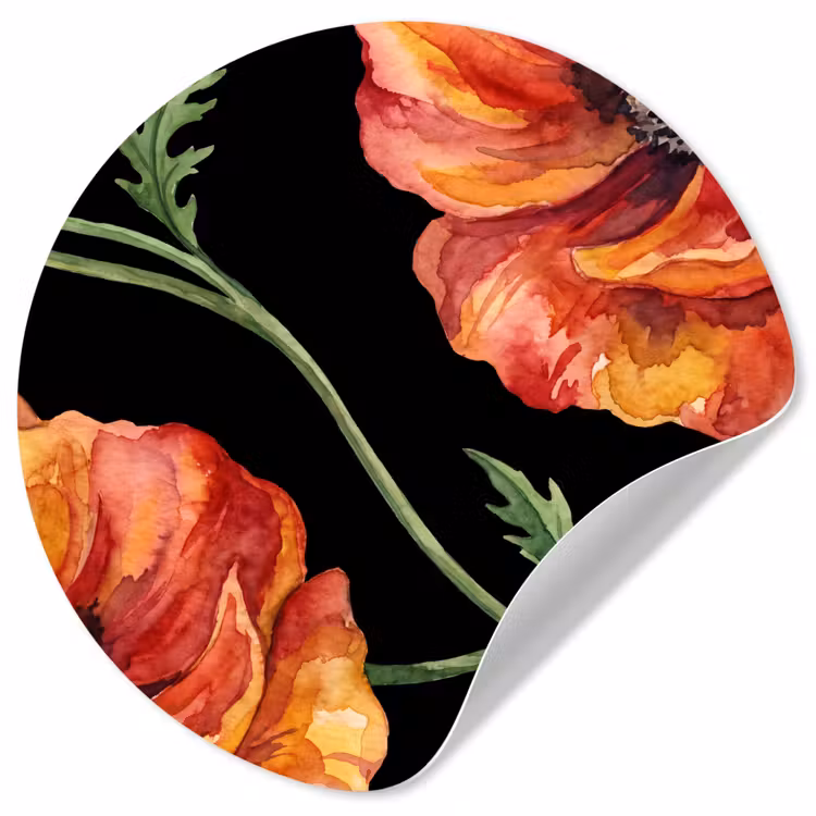 Runde Tapete - Blumen – Aquarell – Schwarz — 1