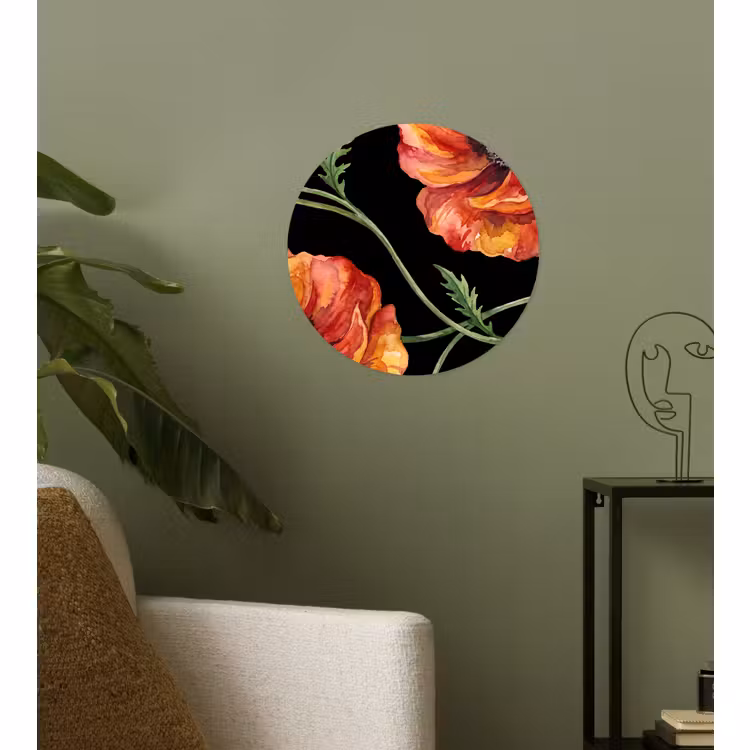 Runde Tapete - Blumen – Aquarell – Schwarz — 3