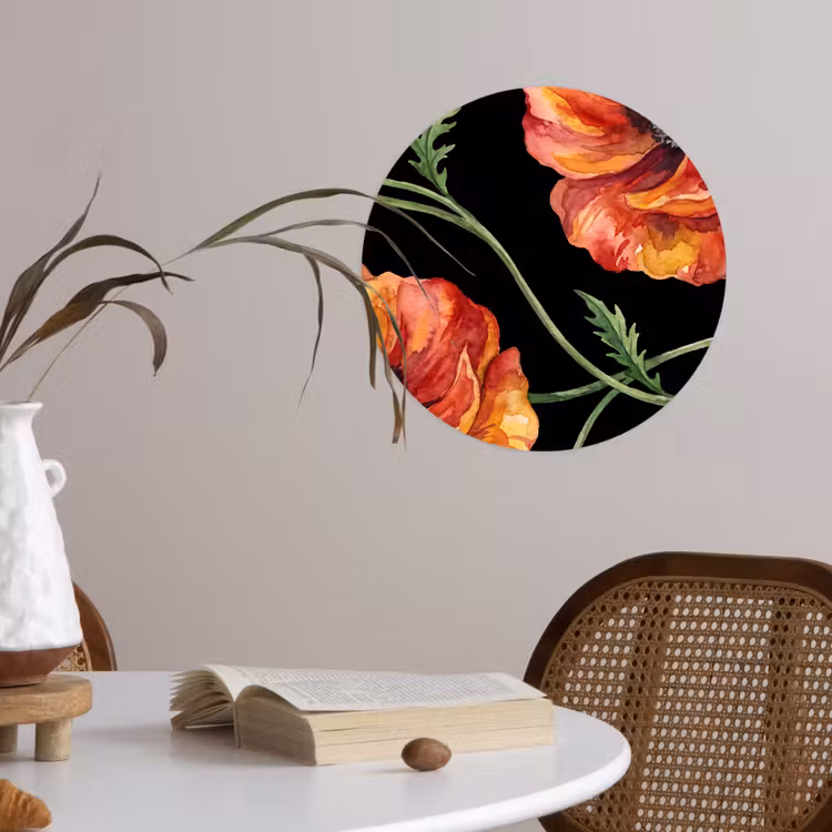 Runde Tapete - Blumen – Aquarell – Schwarz — 4