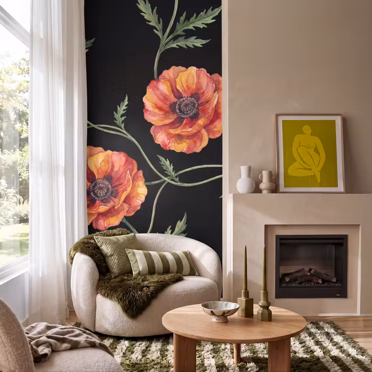 Tapete - Blumen – Aquarell – Schwarz — 1