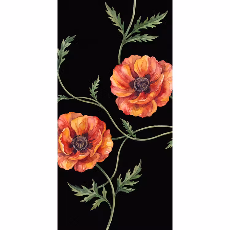 Tapete - Blumen – Aquarell – Schwarz — 2