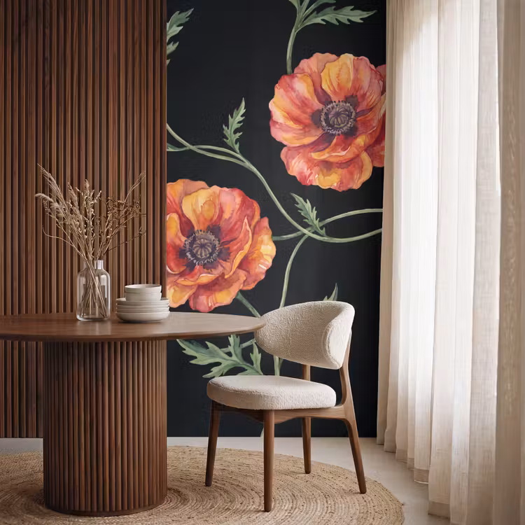 Tapete - Blumen – Aquarell – Schwarz — 4