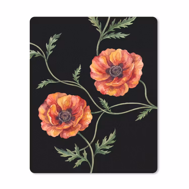 Mauspad - Blumen – Aquarell – Schwarz — 1