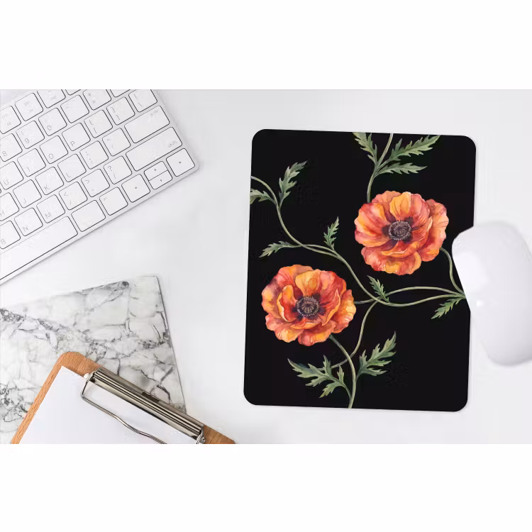 Mauspad - Blumen – Aquarell – Schwarz — 4