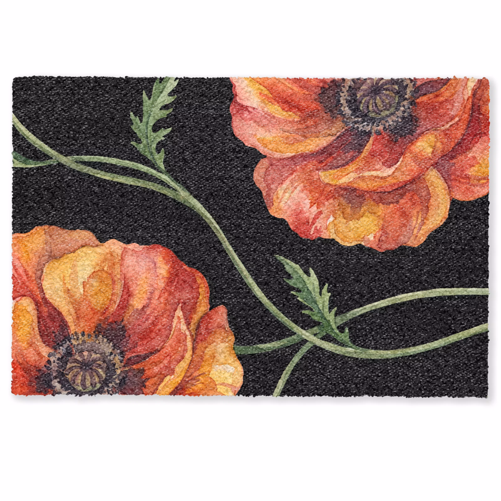 Fußmatte - Blumen – Aquarell – Schwarz — 1