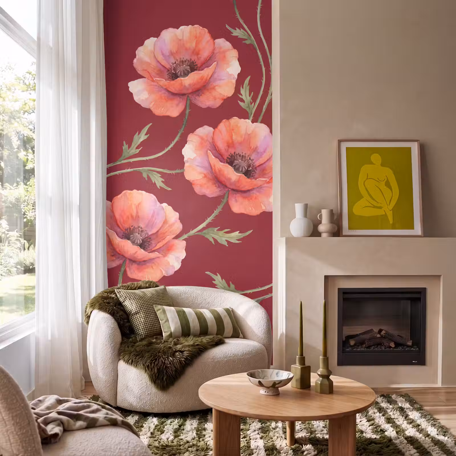 Tapete - Blumen – Aquarell – Rot — 1