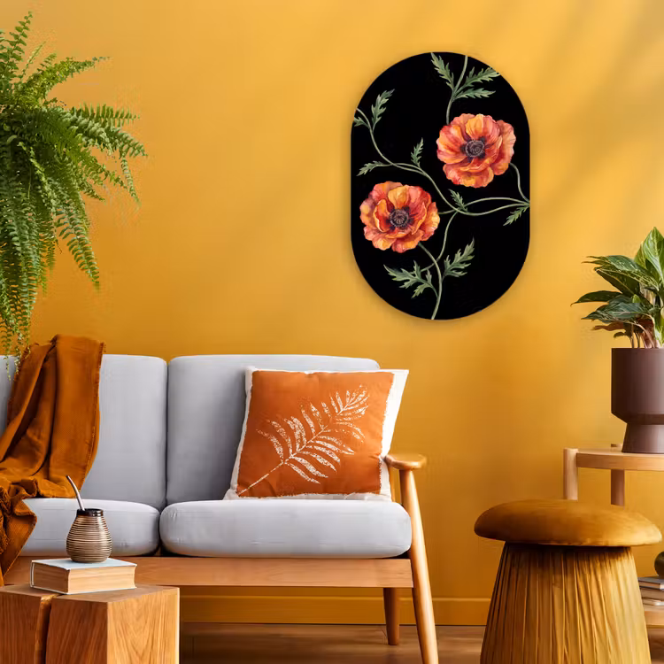 Forexbild Oval - Blumen – Aquarell – Schwarz — 2