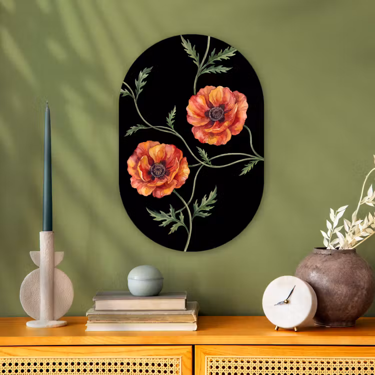 Forexbild Oval - Blumen – Aquarell – Schwarz — 3