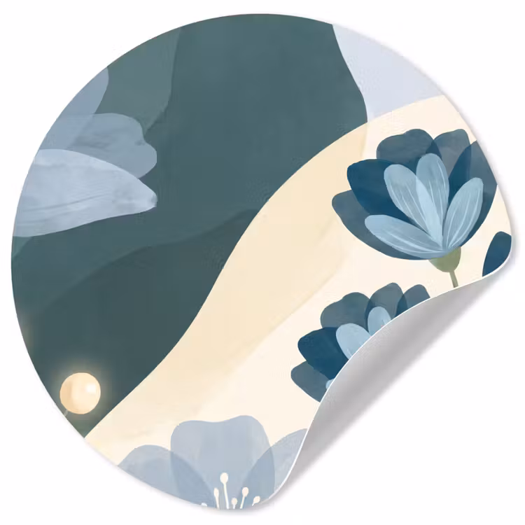 Runde Tapete - Blumen – Abstrakt – Blau — 1
