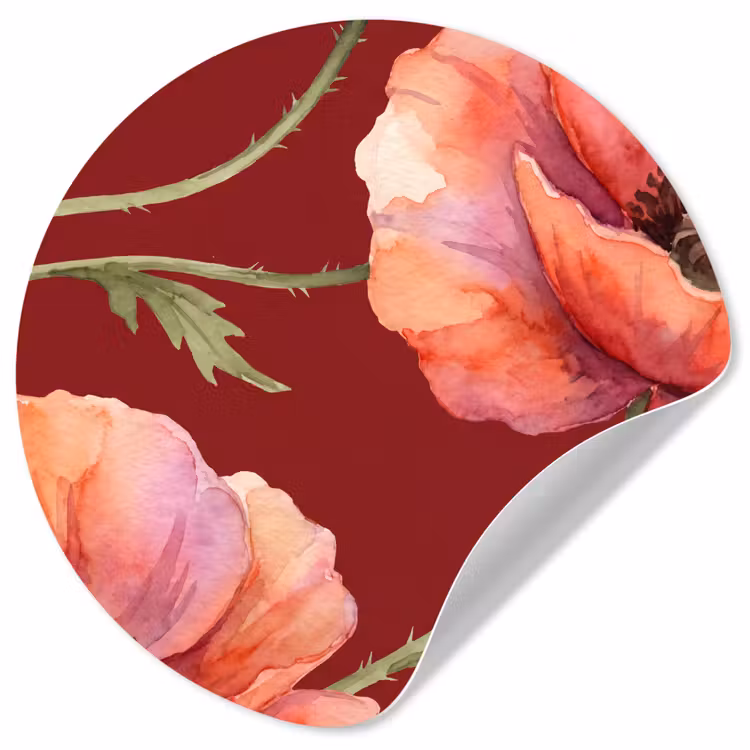 Runde Tapete - Blumen – Aquarell – Rot — 1