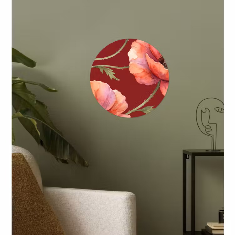 Runde Tapete - Blumen – Aquarell – Rot — 3