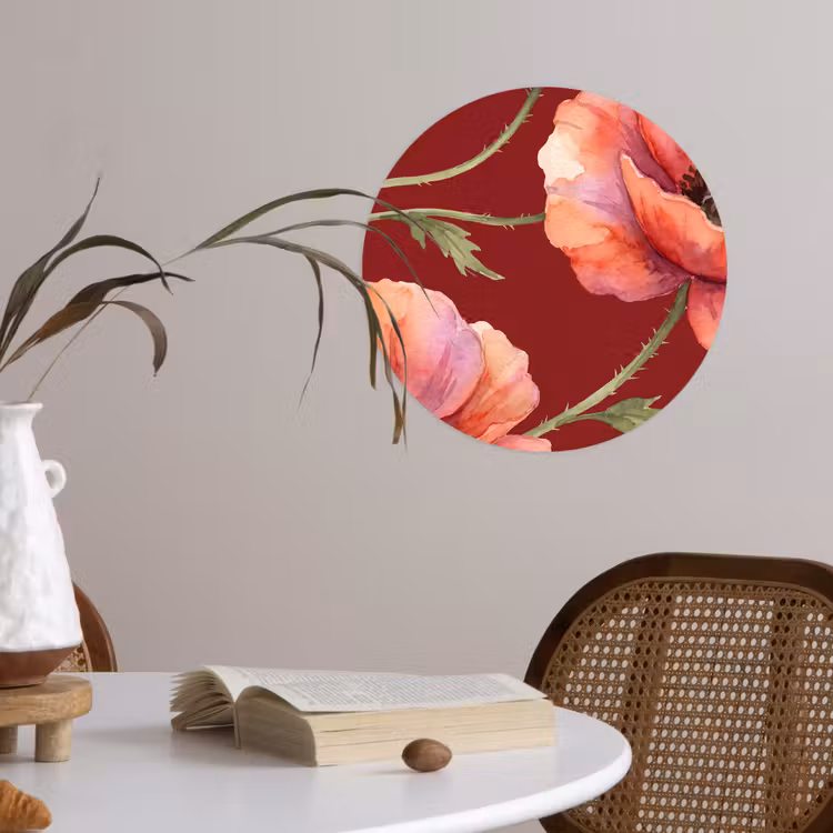 Runde Tapete - Blumen – Aquarell – Rot — 4