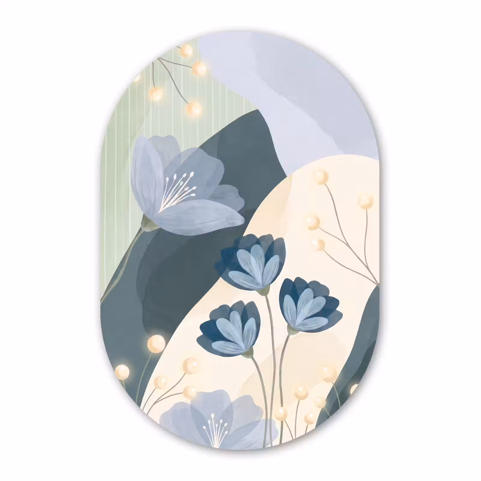 Glasbild Oval - Blumen – Abstrakt – Blau — 1