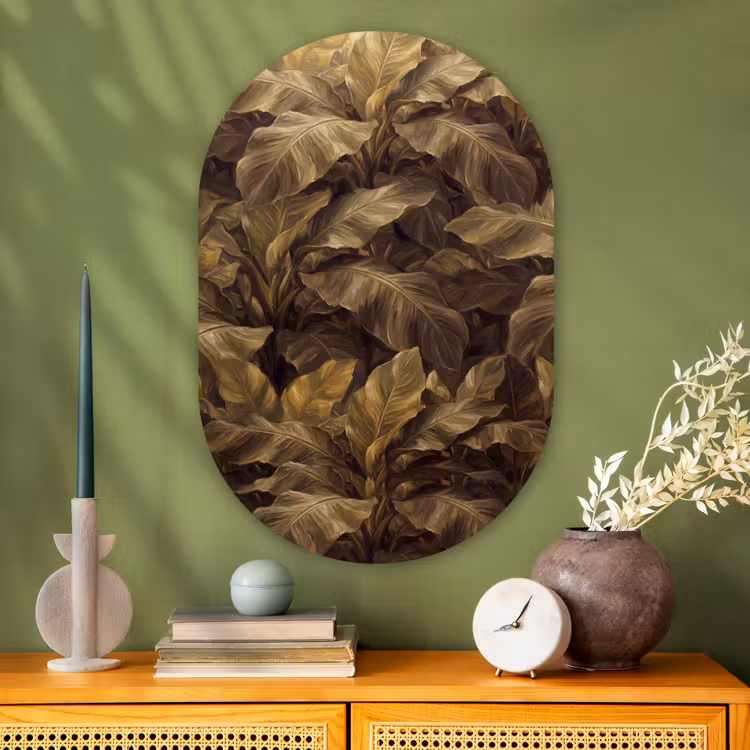 Glasbild Oval - Blätter – Tropisch – Gold — 2