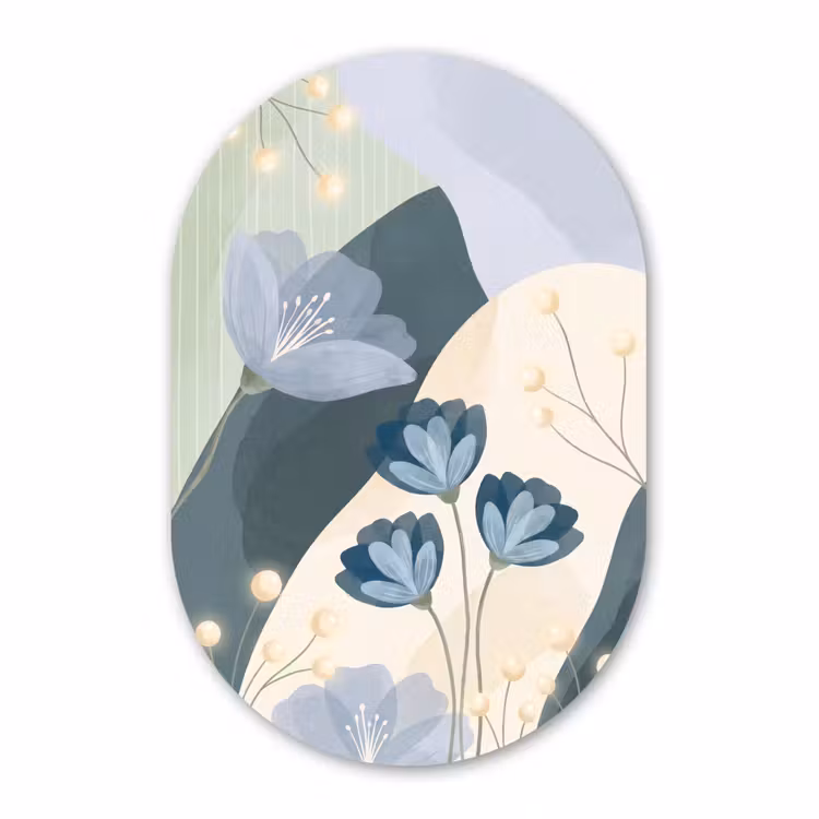 Glasbild Oval - Blumen – Abstrakt – Blau — 1