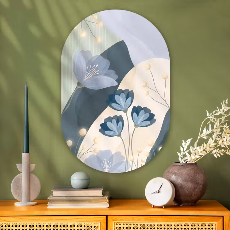 Glasbild Oval - Blumen – Abstrakt – Blau — 2