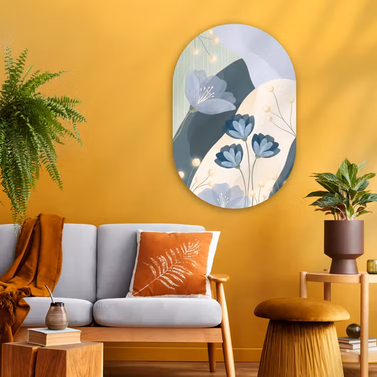 Glasbild Oval - Blumen – Abstrakt – Blau — 3
