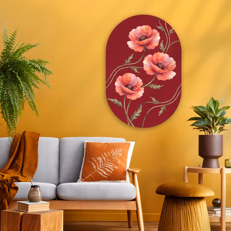 Glasbild Oval - Blumen – Aquarell – Rot — 3
