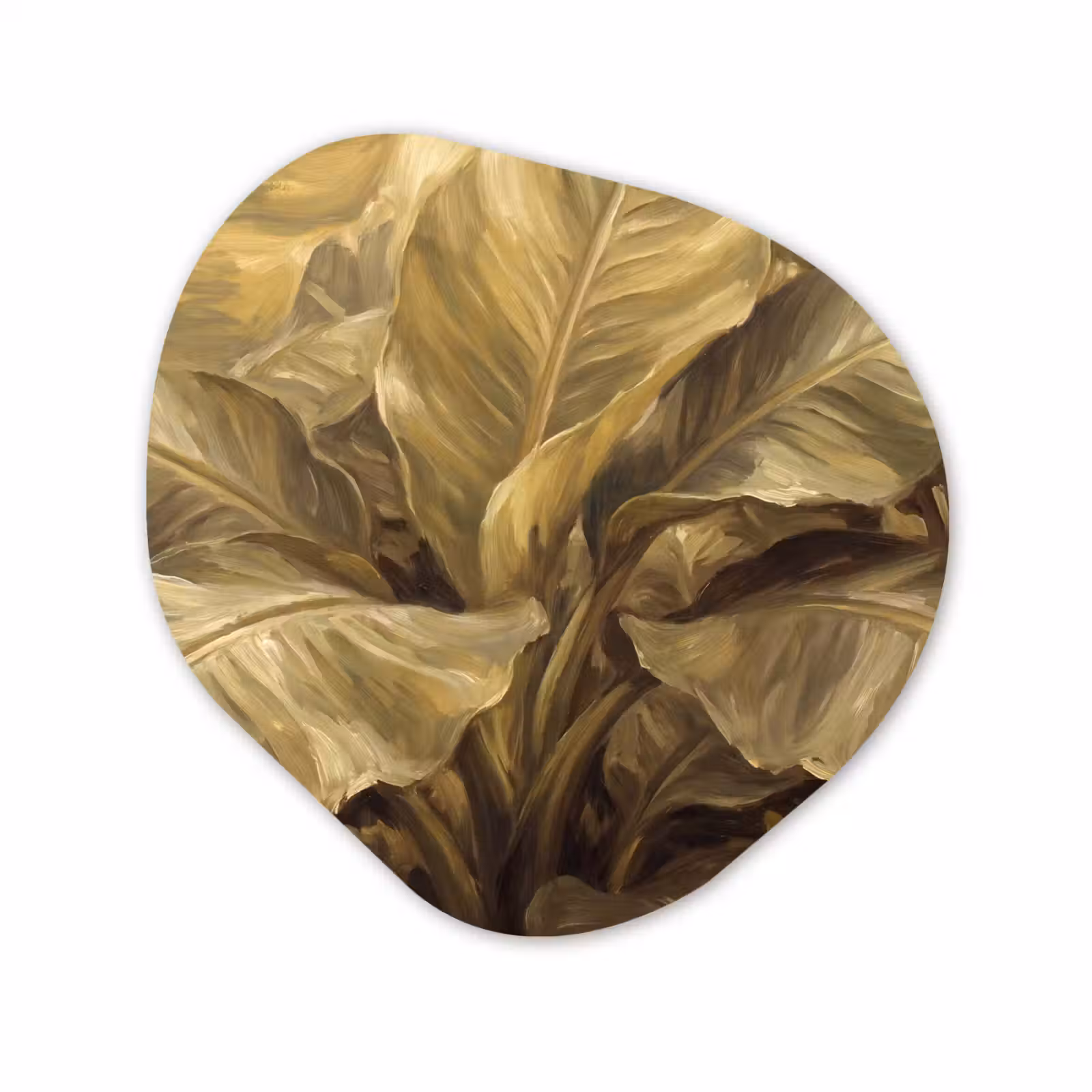 Glasbild Organische Form - Blätter – Tropisch – Gold — 1