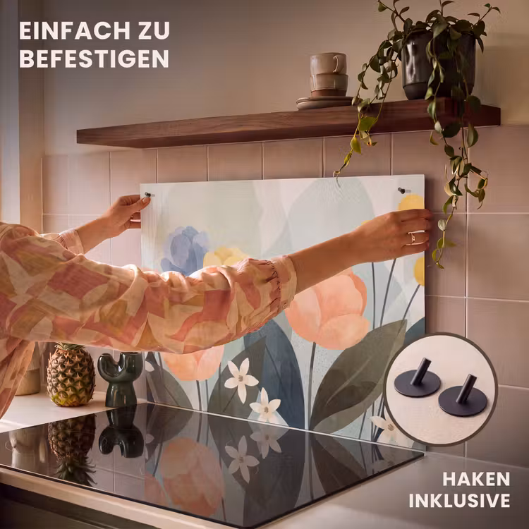 2-in-1 Herdabdeckplatte & Spritzschutz - Blumen – Abstrakt – Farbenfroh — 7