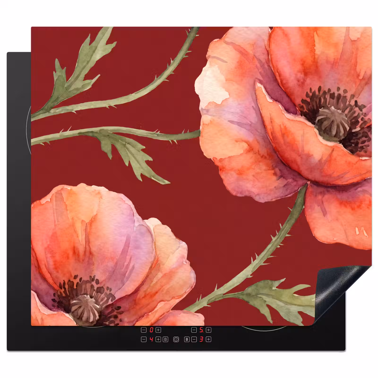 Herdabdeckplatte - Blumen – Aquarell – Rot — 1