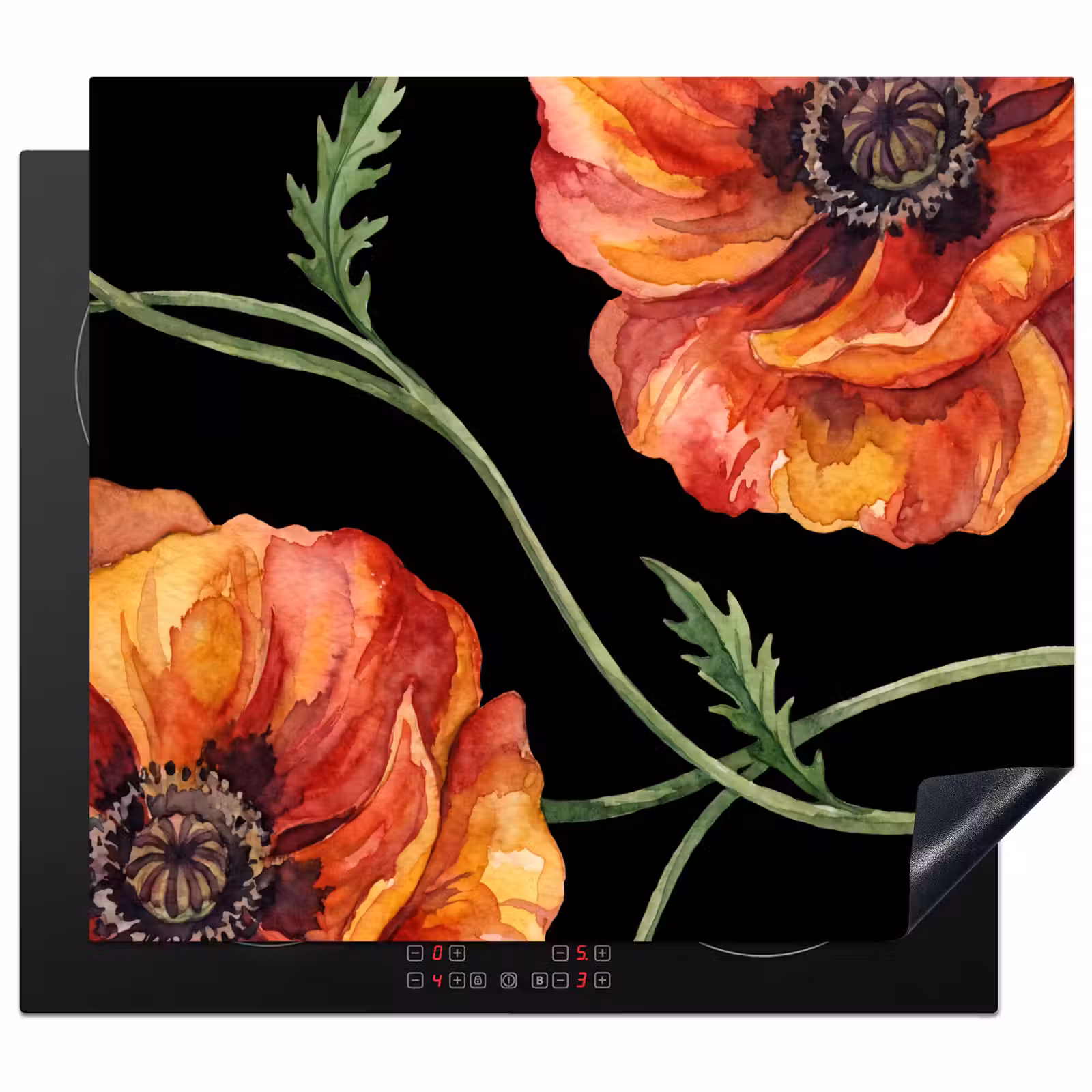 Herdabdeckplatte - Blumen – Aquarell – Schwarz — 1