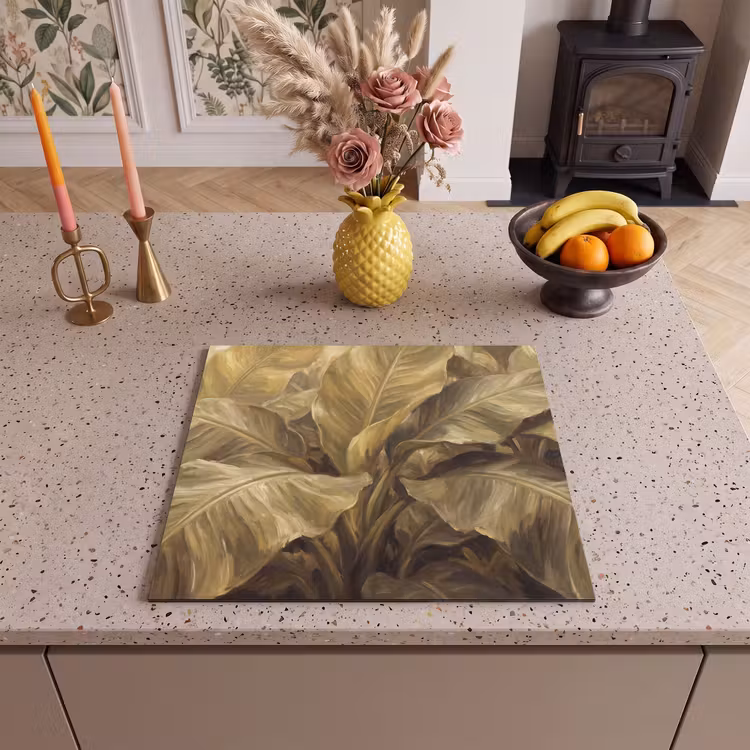 Herdabdeckplatte - Blätter – Tropisch – Gold — 2