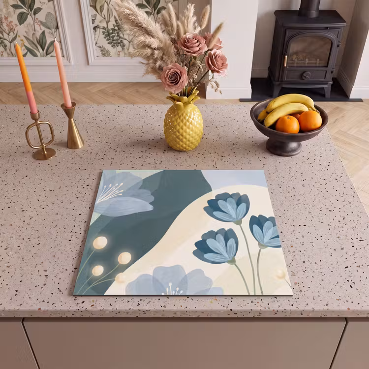 Herdabdeckplatte - Blumen – Abstrakt – Blau — 2