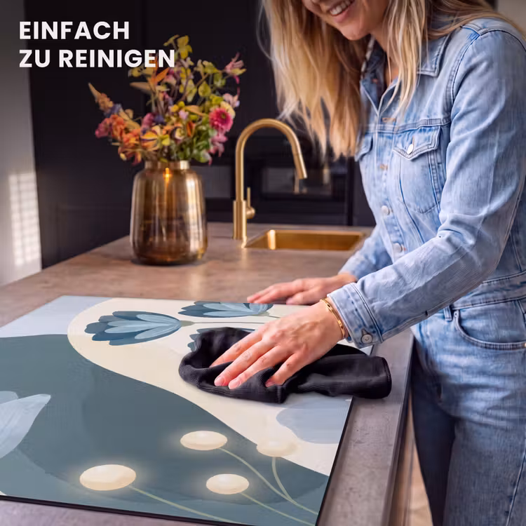 Herdabdeckplatte - Blumen – Abstrakt – Blau — 6
