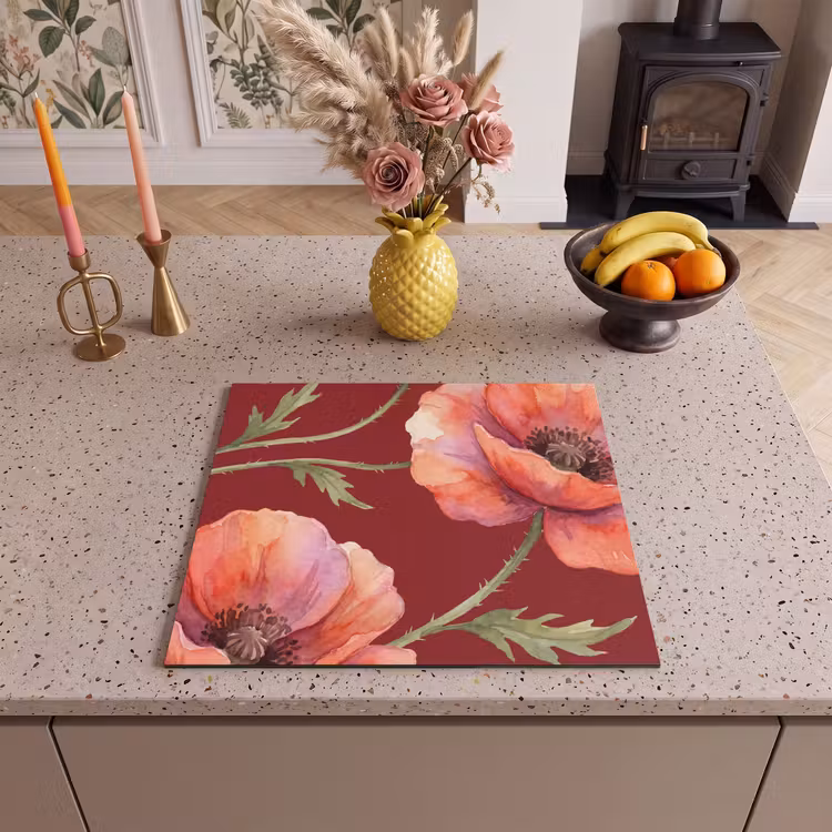 Herdabdeckplatte - Blumen – Aquarell – Rot — 2