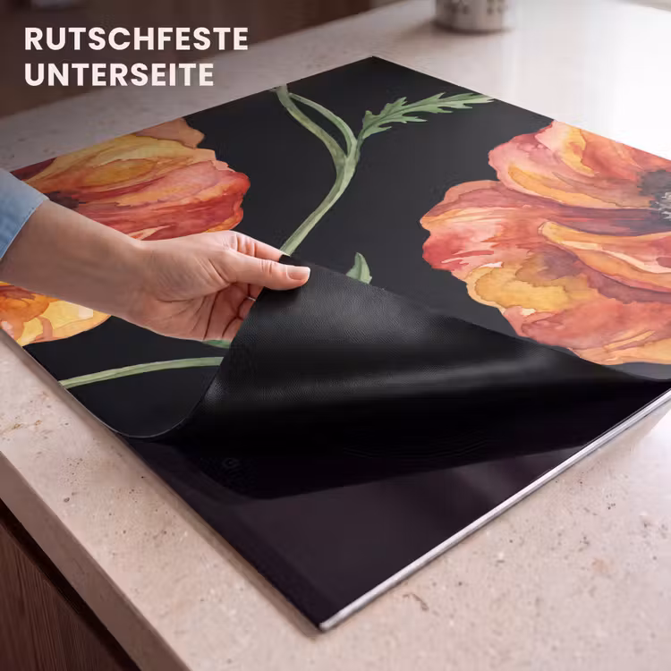 Herdabdeckplatte - Blumen – Aquarell – Schwarz — 9