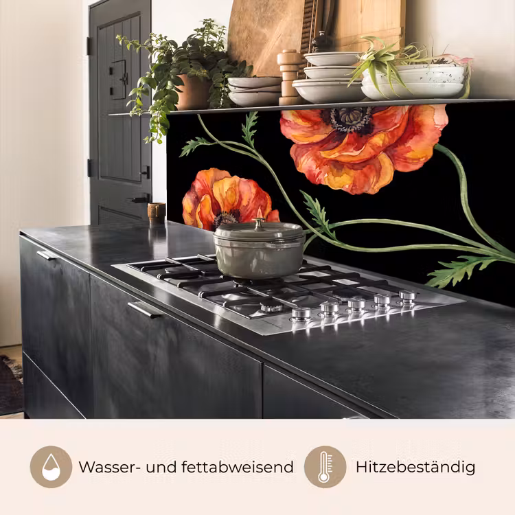 Küchenrückwand - Blumen – Aquarell – Schwarz — 5