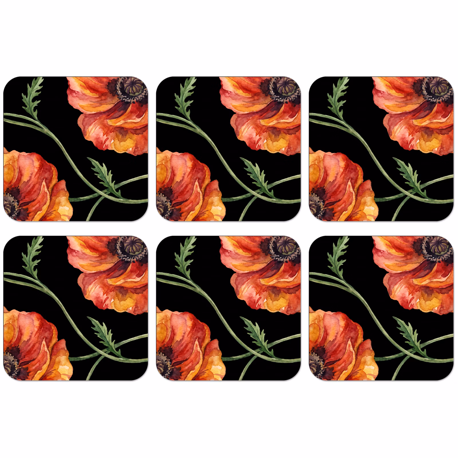 Untersetzer - Blumen – Aquarell – Schwarz — 1