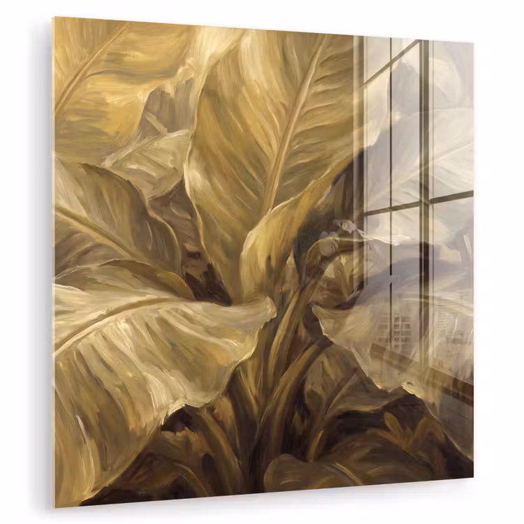 Glasbild - Blätter – Tropisch – Gold — 1