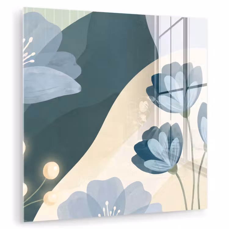 Glasbild - Blumen – Abstrakt – Blau — 1