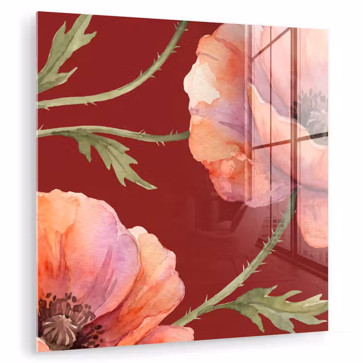 Glasbild - Blumen – Aquarell – Rot — 1