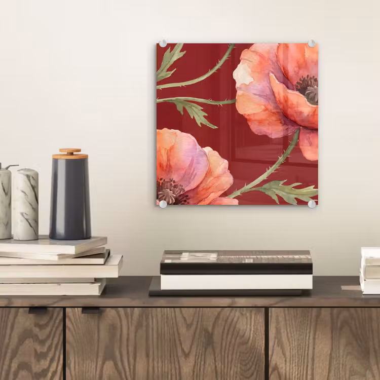 Glasbild - Blumen – Aquarell – Rot — 2
