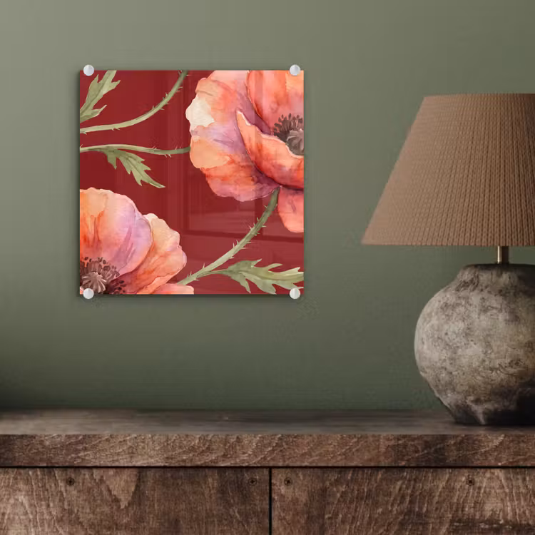 Glasbild - Blumen – Aquarell – Rot — 4